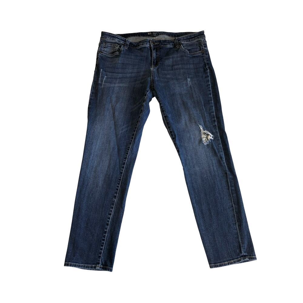 Kut From The Cloth Jeans Size 14W Women Blue Stretch Distress High Rise Straight